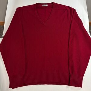 Vtg Bullock & Jones Large V Neck Sweater 100% Cashmere red Knit Medium Scotland